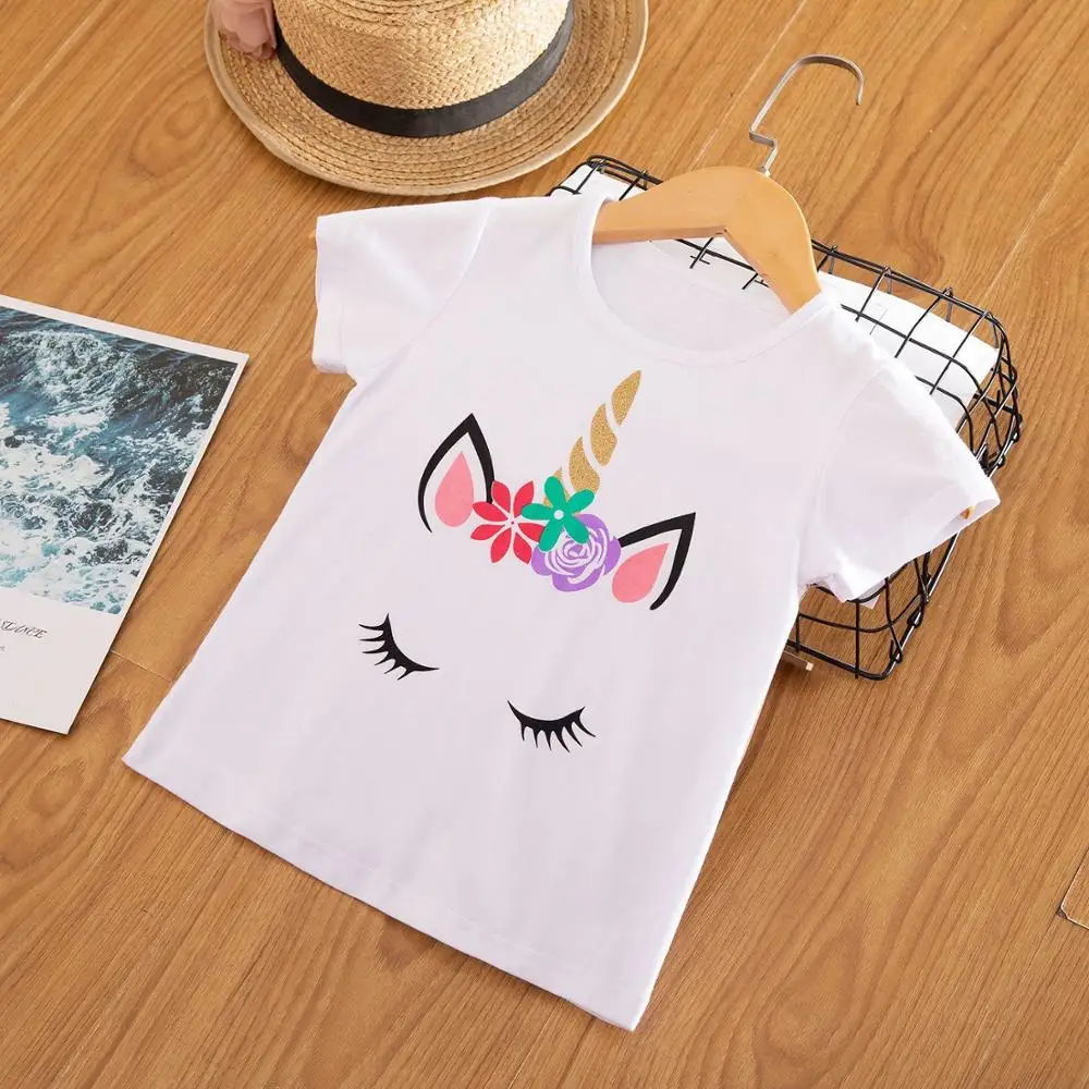 

Summer Cute Unicorn Pony Fashion Children Baby Little Girls Clothing T Shirt Kids Cartoon Clothes Face Design Children Funny