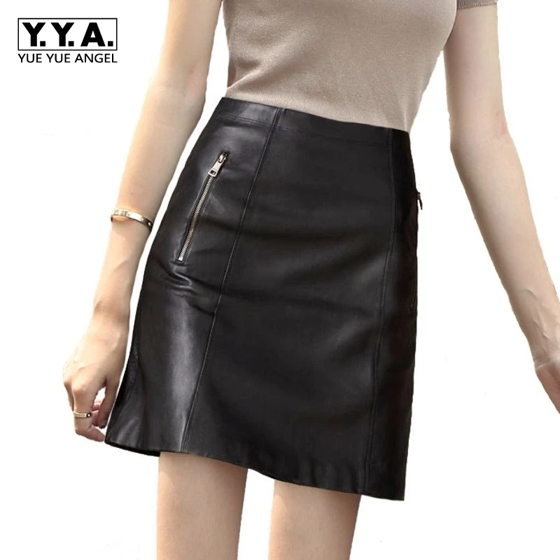 En Véritable Noir Jupes Mouton Femme Grande Automne Black Sexy De A ligne Cuir Peau Taille Minijupe Slim Livraison Gratuite Jupe Femmes 2019 EwI5Rqn