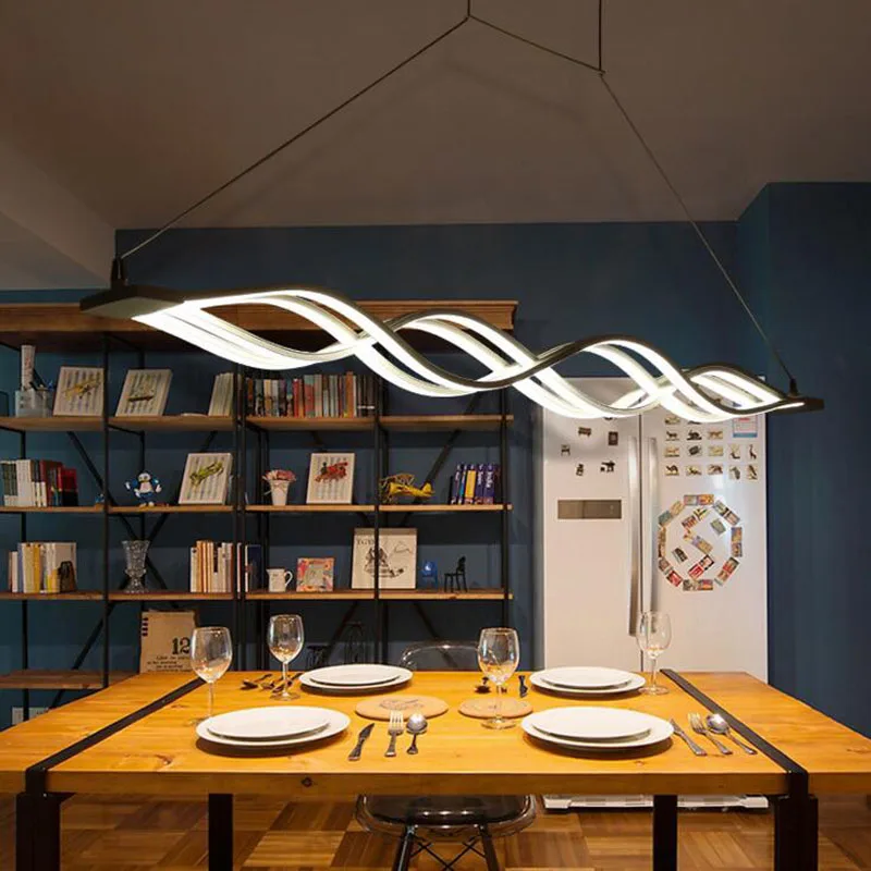 

Post-modern personality chandelier led restaurant lights wave living room study office aluminum fishing line bar chandeliers led