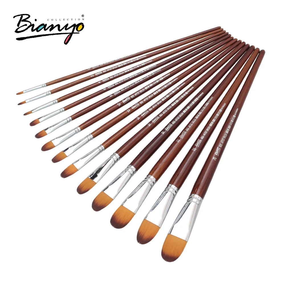 Conjunto para a Escola Bianyo Artista Filbert Cabelo Acrílico Pintura Escova Crianças Desenho Ferramenta Aquarela Arte Suprimentos 13 Pçs