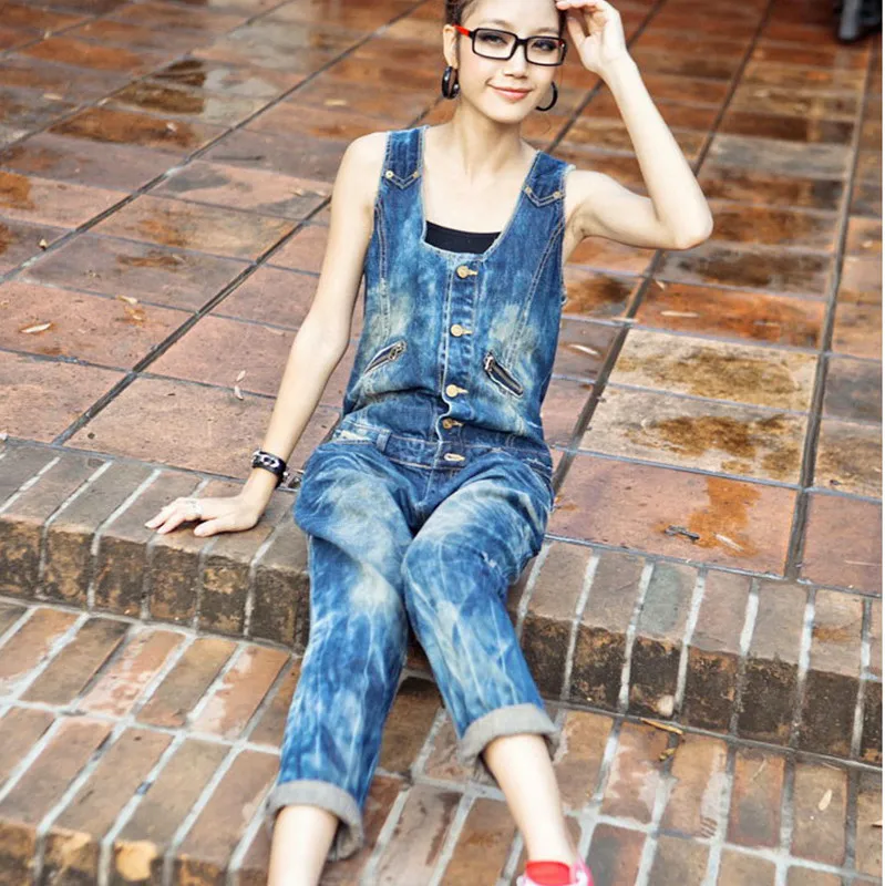 Free Shipping 2019 Fashion Ladies overalls Pants High Quality Denim Jeans Loose Summer Capri Jumpsuits And Rompers Summer M L