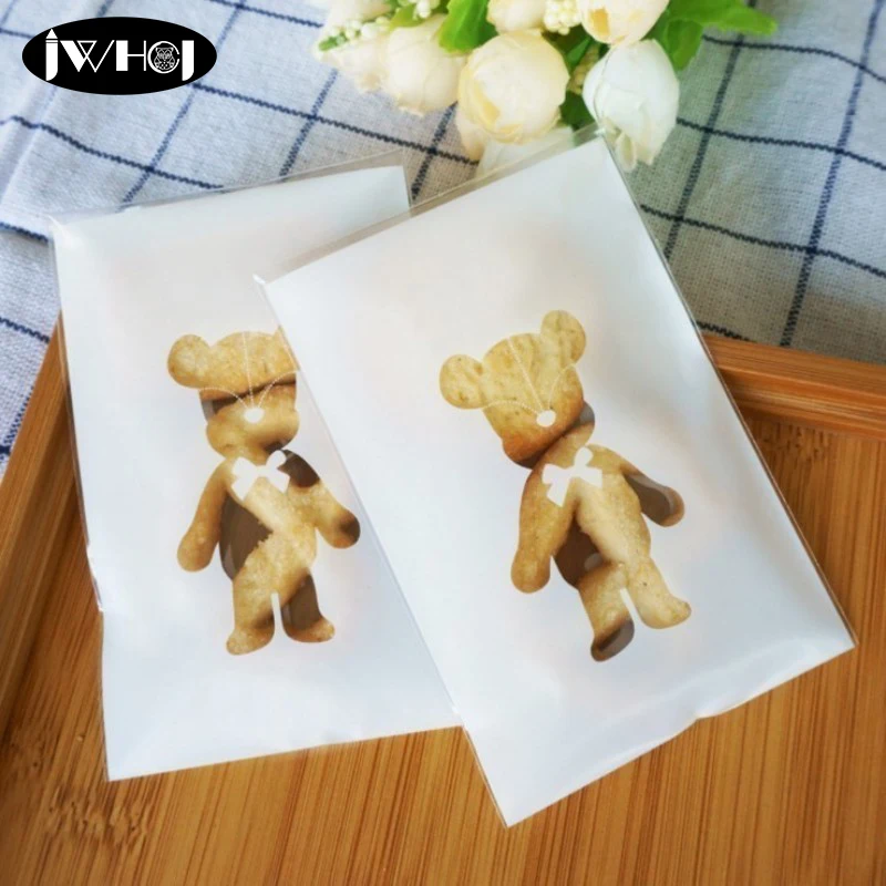 

100 pcs 7 x10 cm White bear animal adhesive cookie Gift Bag for Christmas birthday Party Candy Food&Handmade soap Packaging bags