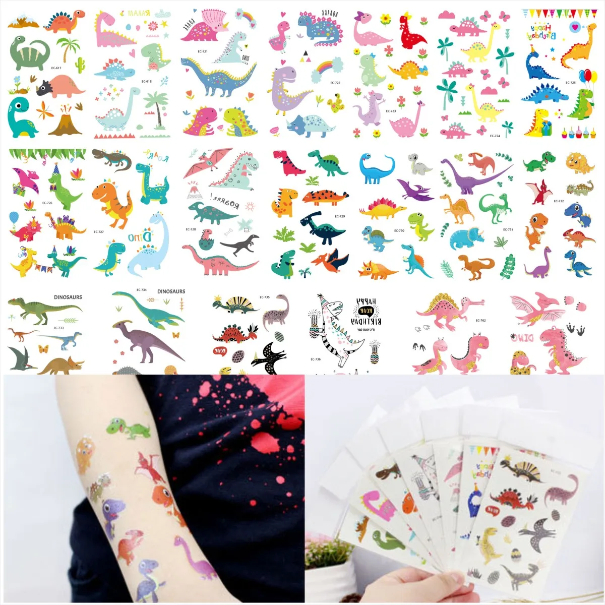 المؤقتة الوشم ملصق للفن الجسم لطيف ديناصور الأطفال الكرتون المياه نقل فلاش الوشم المقرب وهمية الوشم للطفل الطفل