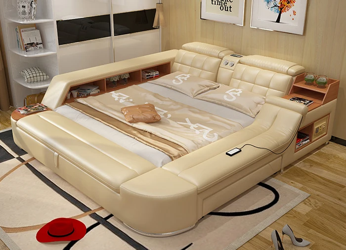 Muebles دي ماديرا الأثاث الساخن بيع جديد Moveis الفقرة كوارتو الحديثة غرفة نوم مجموعة تدليك لينة السرير مع ايفي المتحدث بلوتوث