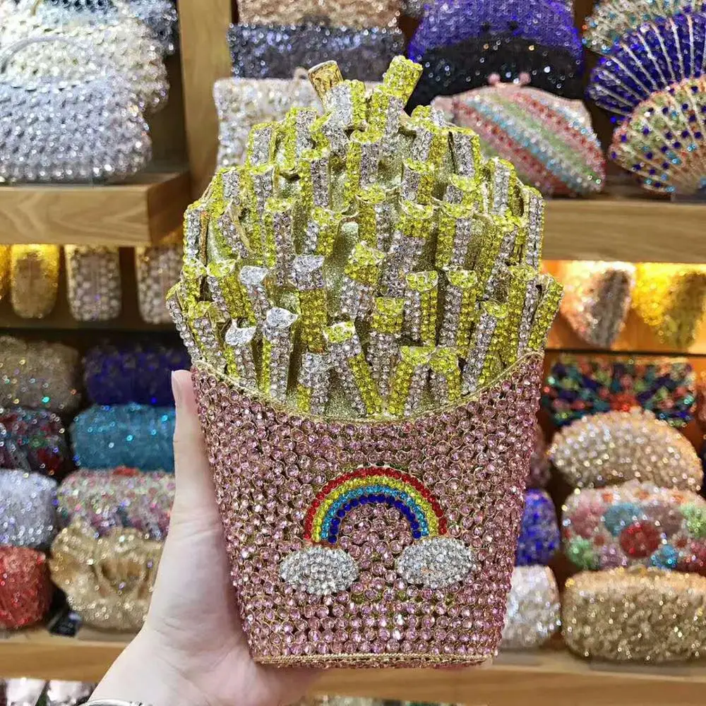 Buy the Rainbow Crystal Rhinestone French Fry Clutch