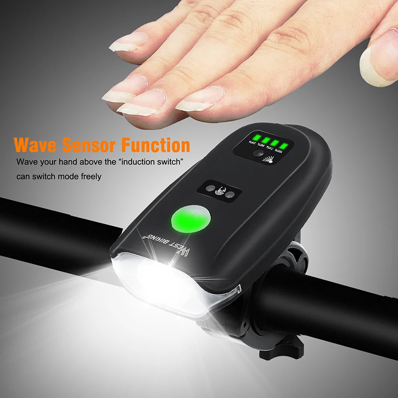 Excellent WEST BIKING 350lm Bike Front Light 1200mAh Induction Bicycle Flashlight USB Rechargeable Bicycle Waterproof Torch Headlight 3