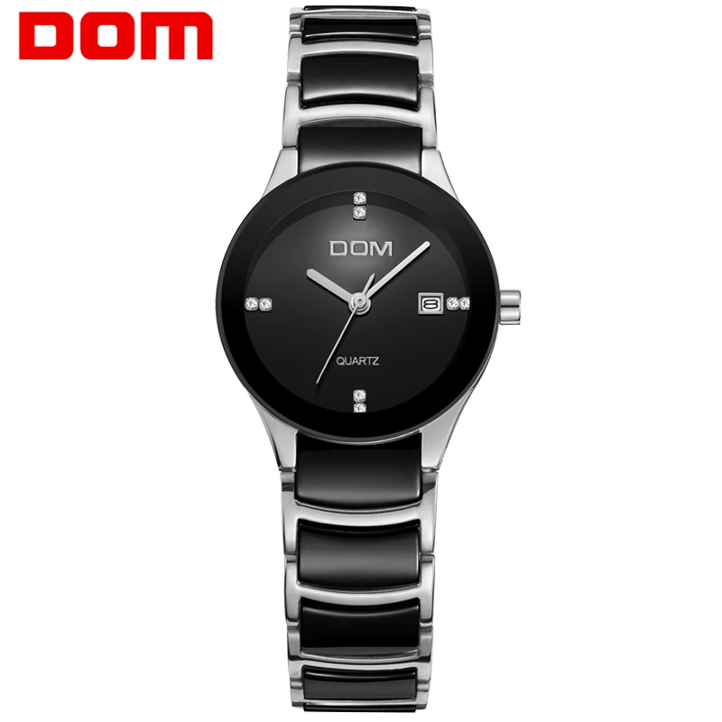

Luxury Brand DOM Casual Waterproof style Quartz Ceramic Automatic Date Watch reloj hombre Rhinestone Analog Dress Quartz Watch