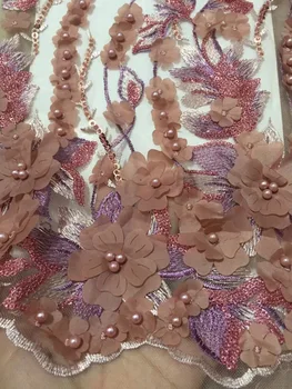 

African Lace Fabric 2018 French Net Lace new light pink lace fabric High Quality African Tulle beads sequins Lace Fabric Wedding