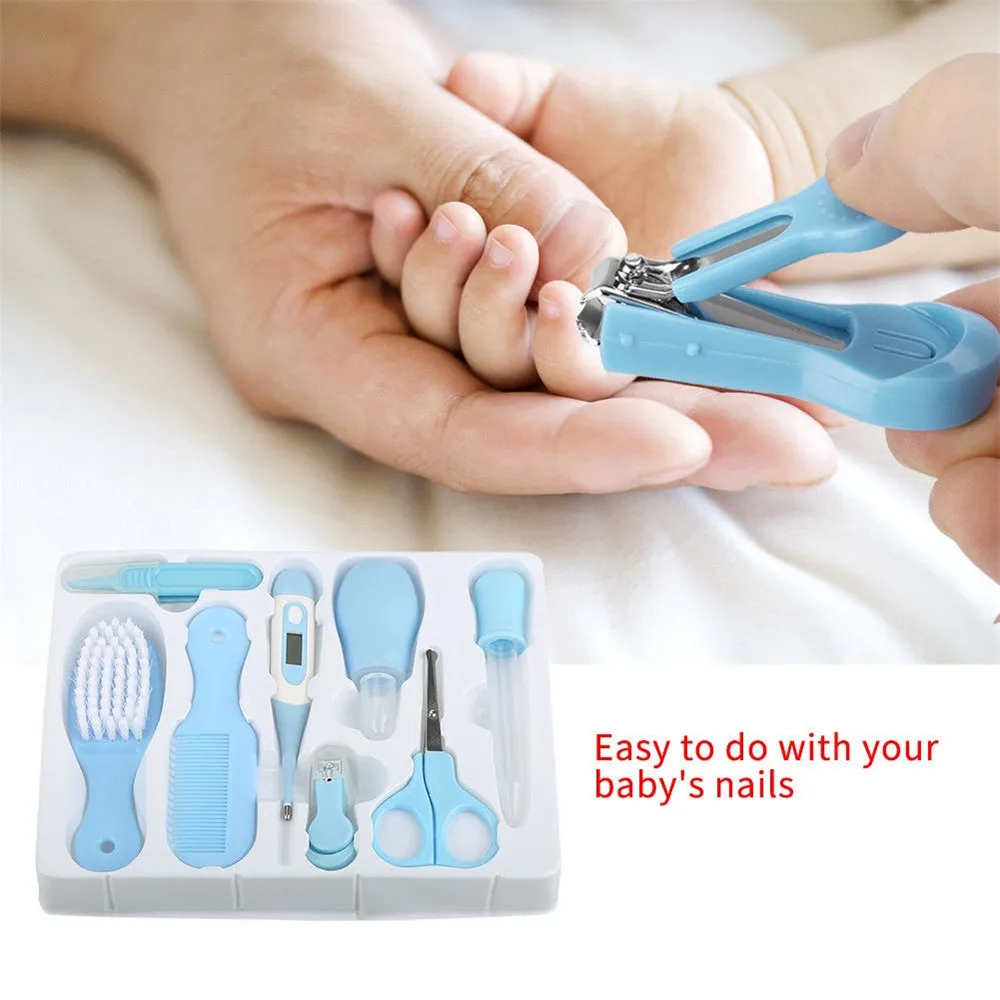 

Nail Care 8 Pcs/set Newborn Baby Nail Hair Health Care Body Thermometer Grooming Kit Nose Cleaner Hair Comb Scissors Hairs Brush