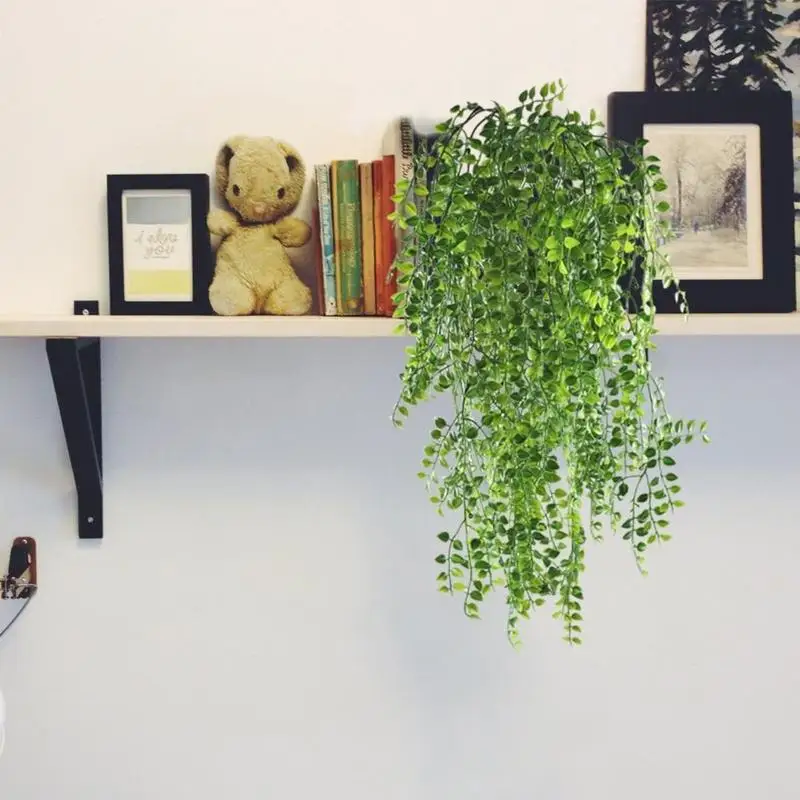

5 Fork Simulation Rattan Artificial Pearls Fleshy Green Vine Ivy Branches Wall Hanging Plastic Rattan Plant Fall Home Decor