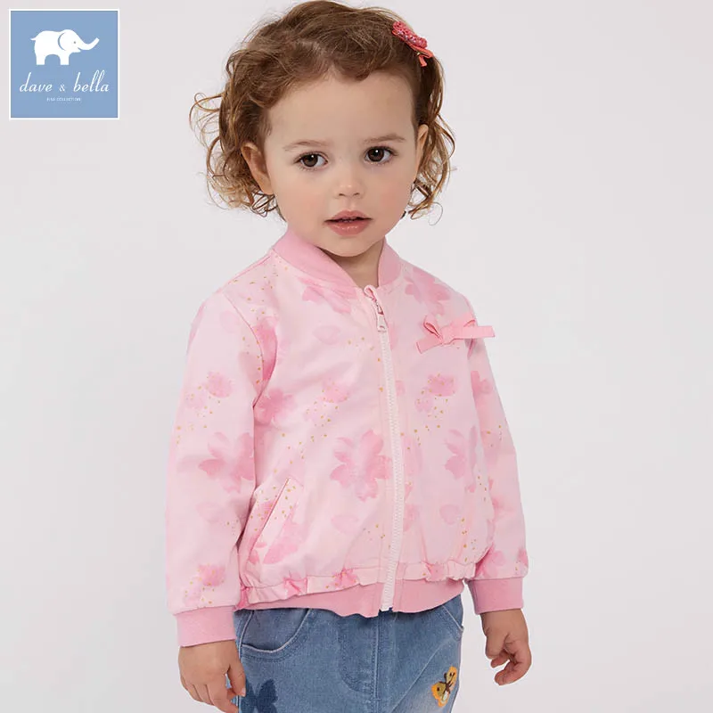 

DBZ7438 dave bella spring infant baby girl fashion print coats children cute top kids high quality clothes