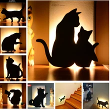 New LED Motion Sensor Control Smart Sound/Light Auto Warn White Night Light Home Corridor Balcony Baby Kids Cute Cat Sleep Lamp
