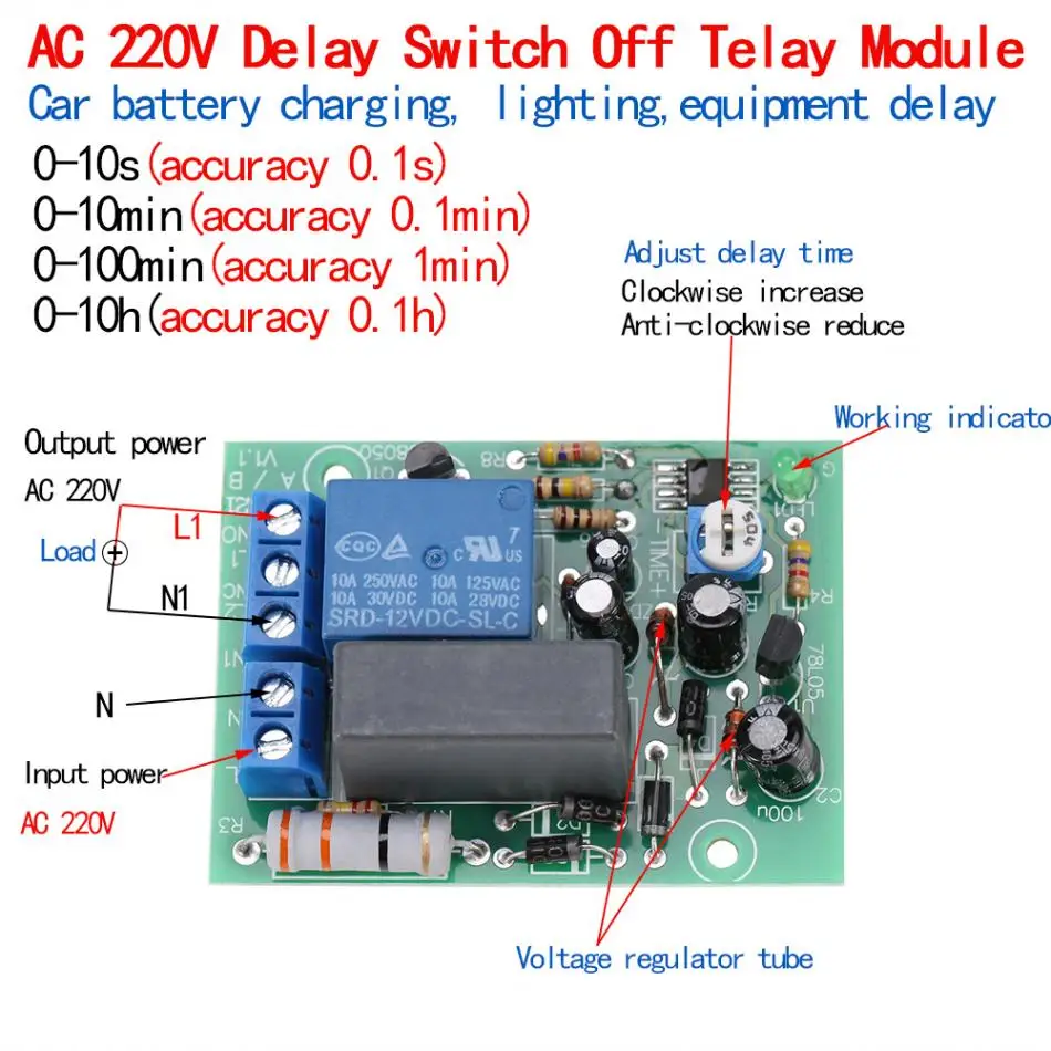 AC220V таймер задержки выключения доска Регулируемая включение/выключение реле времени модуль 220 в 0 секунд-100 минут модуль реле задержки