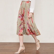 Плиссированные юбки для женщин, велюровая полиэфирная смешанная ткань, цветочный принт, дизайнерская юбка, элегантный стиль, весна, новая мода