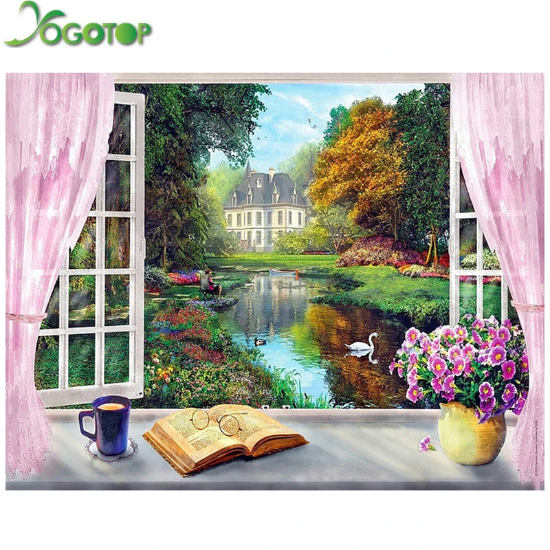 

Full square/round Embroidery natural landscape 5d Diy Diamond Painting Window frame scenery rhinestone mosaic Home Decor YY1176