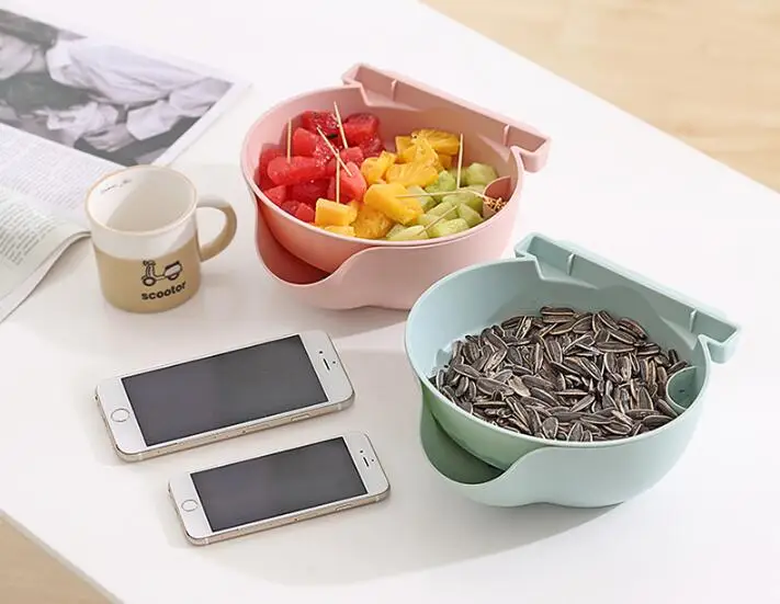 

1PC Fruits Melon Seed Snack Case Food Storage Box Creative Double Deck Case Home Accessories with Mobile Phone Stand OK 0660