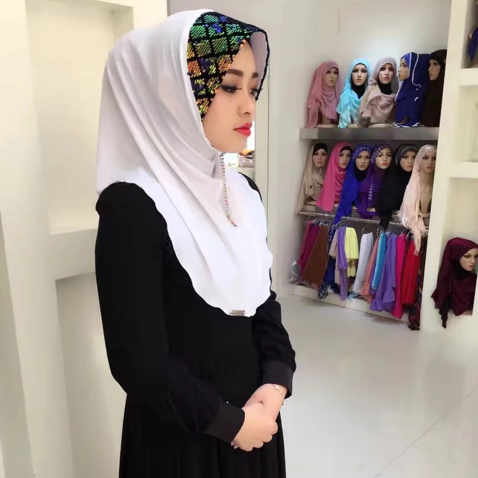 Банданы шапки Нижнее белье Шаль на голову abaya Brim головной убор Арабский исламский мусульманский женский хиджаб шарф с пайетками с