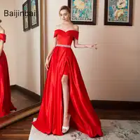 Sexy Off Shoulder Satin Long Red Prom Dresses 2019 Formal Party Dress For Graduation Customer Made