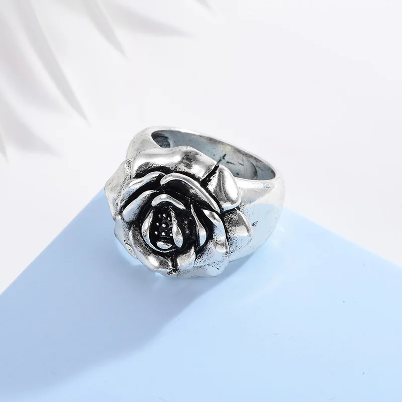 Готический розовый узор кольца для женщин ювелирные изделия серебряный, покрытый, гравированный кольца в форме цветов для мужчин женщин Femininos Aneis