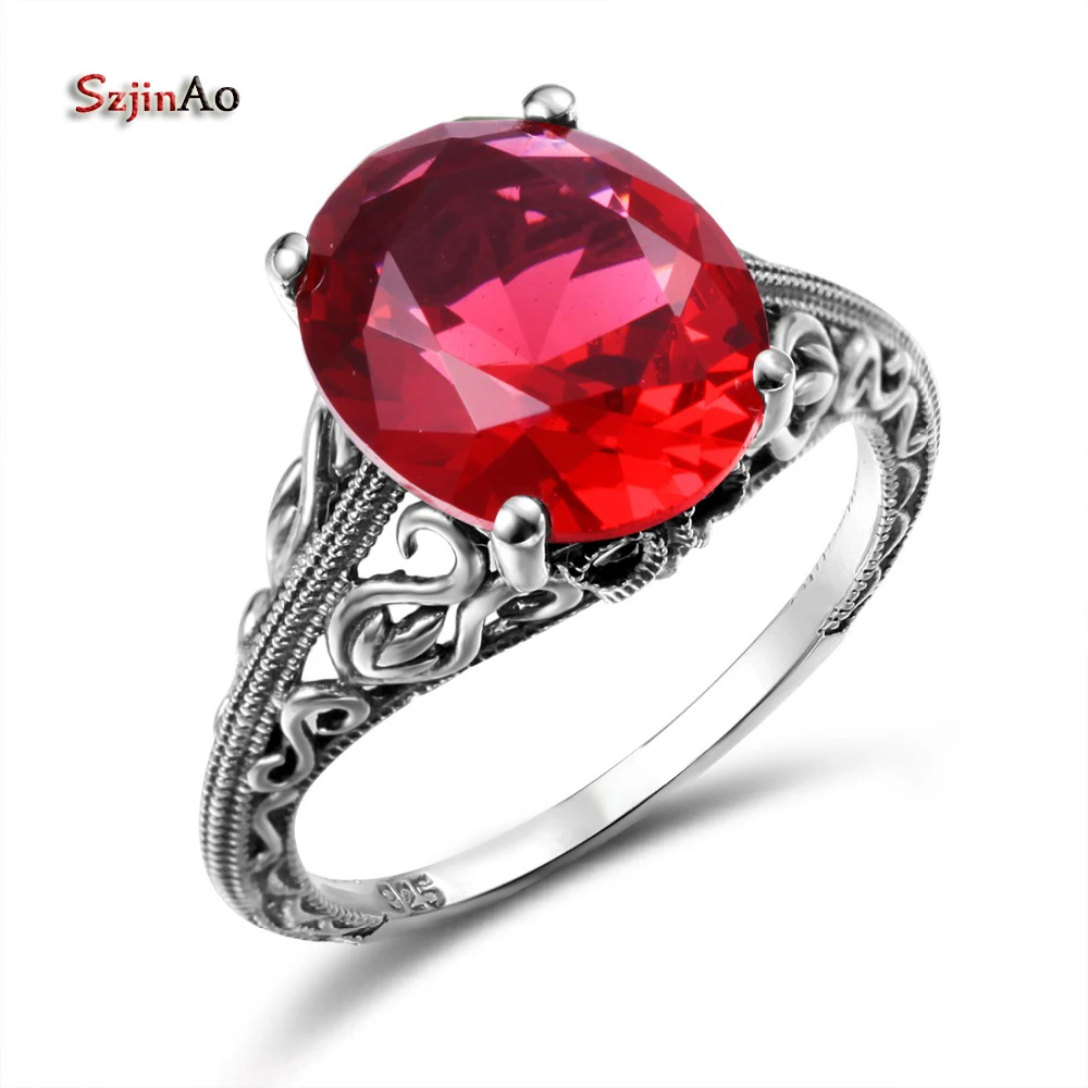 Szjinao Ruby Ring S925 Atlantis Bohemian Dragon Rings gemstone Jewelry Sterling Silver For Women Solid Oval Retro Big Discoun Szjinao Ruby Ring S925 Atlantis Bohemian Dragon Rings gemstone Jewelry Sterling Silver For Women Solid Oval Retro Big Discoun
