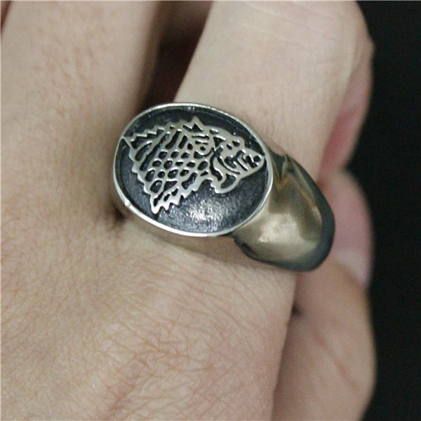 Size 8 to 12 Cool Direwolf Ring 316L Stainless Steel Mens Women Silver Punk Direwolf Ring