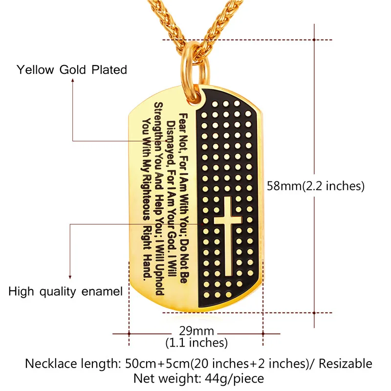 Collare серебро/золото Dog Tag крест ожерелье мужское с библейской военной 316L нержавеющей стали ювелирные изделия Хип-хоп крест ожерелье P103