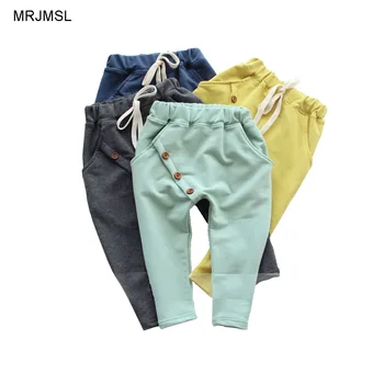 MRJMSL Hot selling size90~130 kids child candy clothes children pants for boys trousers girls harem pants solid three buttons