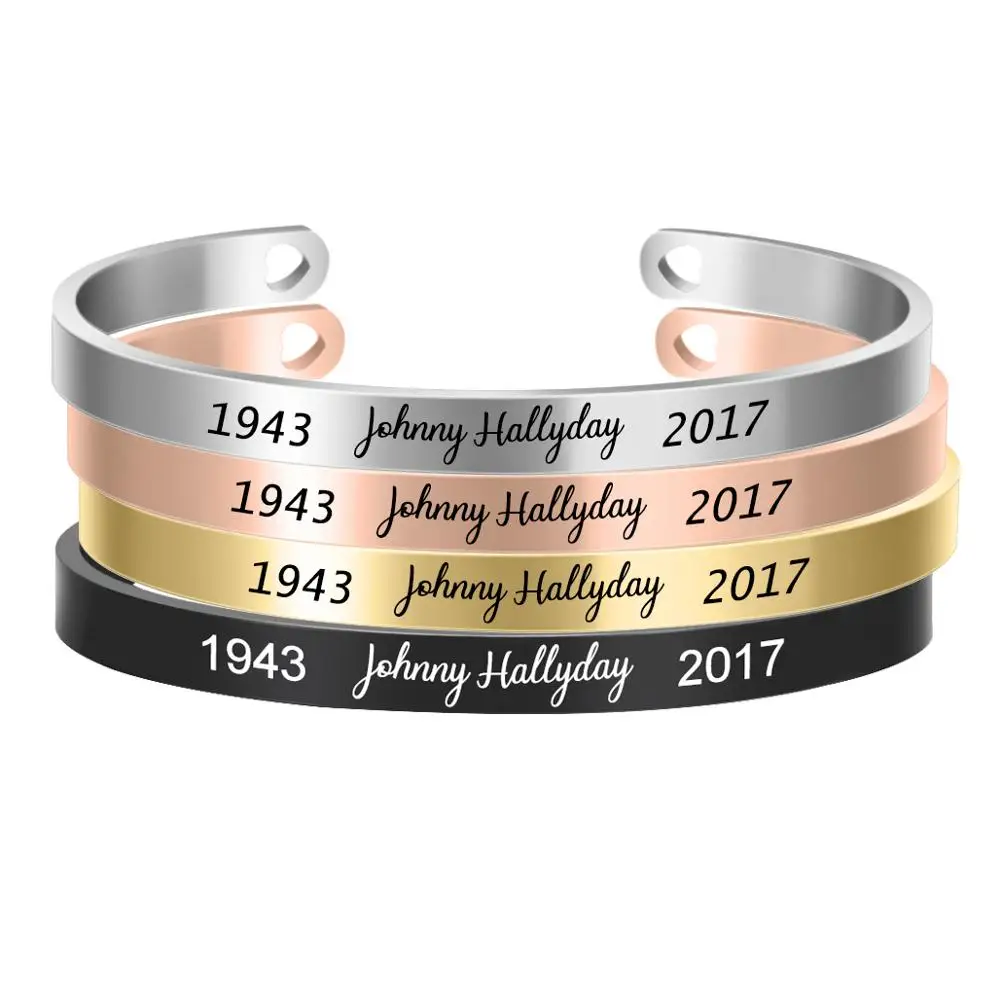 

10pcs 3 Colors Customized 6MM Stainless Steel Bangle Personalize French Rocker Johnny Hallyday Memorial Bracelets SL-068*10
