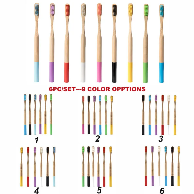 

3/6PC/SET Colorful Bamboo Toothbrush Eco Friendly Bamboo Handle Soft bristles biodegradable Environmentally Tooth Brush Set