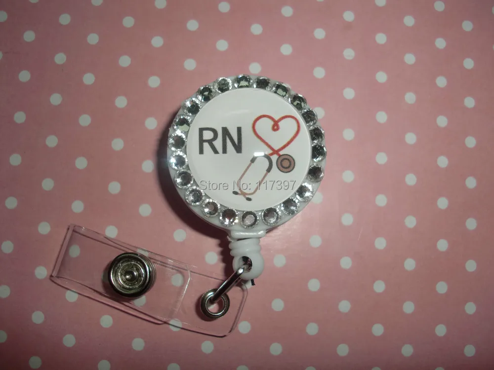 Free Shipping Wholesales RN Nurse ID Badge Holder Reel with rhinistone