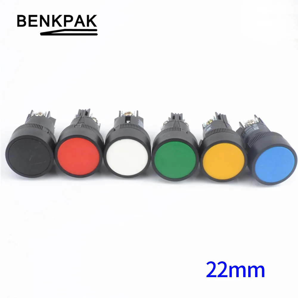 

1pc 22mm momentary Push button switch red green blue yellow black white normal open + normal close