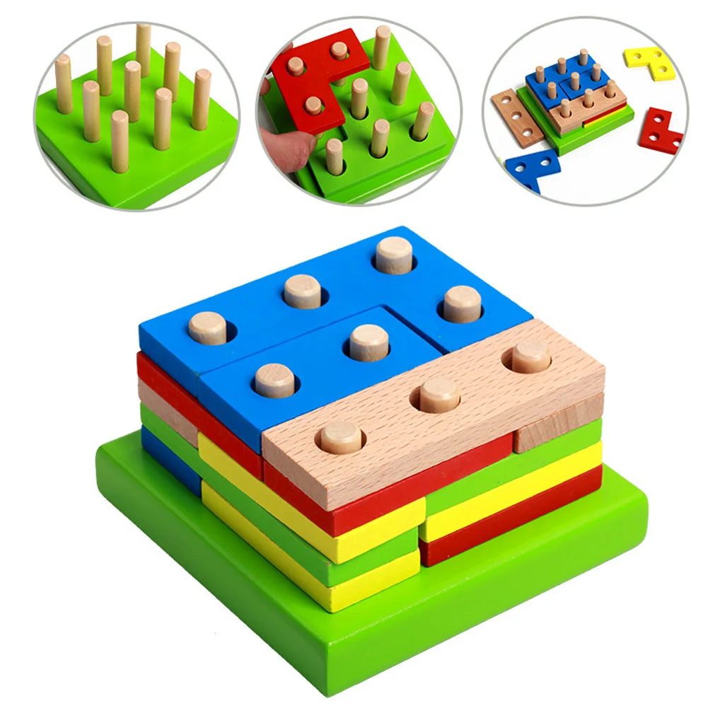 Wooden Building Blocks Assembled Kids Toy Colorful Geometric Shapes Assembled Building Blocks Intellectual Toy for Children baby-building-blocks : image Wooden Building Blocks Assembled Kids Toy Colorful Geometric Shapes Assembled Building Blocks Intellectual Toy for Children baby-building-blocks