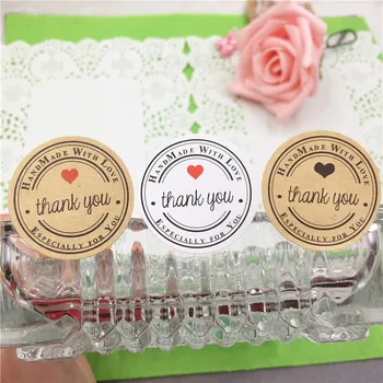 

5000Pcs/Lot Wholesale Self-adhesive Label Sticker Thank You Kraft Label Sticker Thank You Heart Shape For DIY Handmade Gift