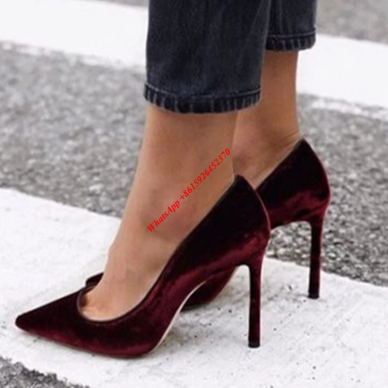 Street Fashion Wein Samt High Heels Frauen Pumpt 2017 Neue Frauen Schuhe Spitz Stockelschuhe Hochzeit Party Schuhe Frau Party Shoes Party Shoes Womenwedding Party Shoes Aliexpress
