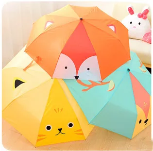 korean creative cartoon cat fox deer design umbrella women blue