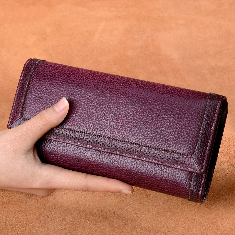 Genuine Leather Women Long Purse Retro Cowhide Wallet 2018 Fashion Thread Clutch Wallet Female Phone Bag Card Holder Bags~16P3