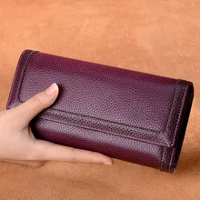 Genuine Leather Women Long Purse Retro Cowhide Wallet 2016 Fashion Thread Clutch Wallet Female Phone Bag Card Holder Bags~16P3