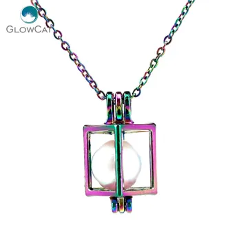 

C246 COLORS lovely Mini Hollow Square Beads Cage Necklace Pendant Aroma Essential Oil Diffuser Locket Necklace