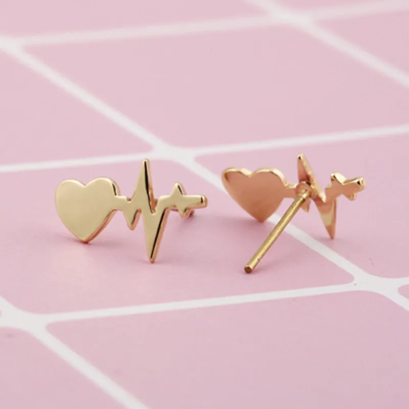 

DXJEL Fashion Love Heart with Heartbeat Stud Earrings Women Electrocardiogram Earings Girl Gifts brincos EKG Earring Dropship