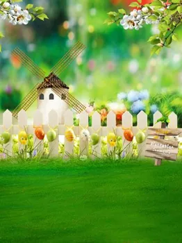 

Bokeh Fence Easter Egg Green Grass photo backdrop Vinyl cloth High quality Computer print party Backgrounds for sale
