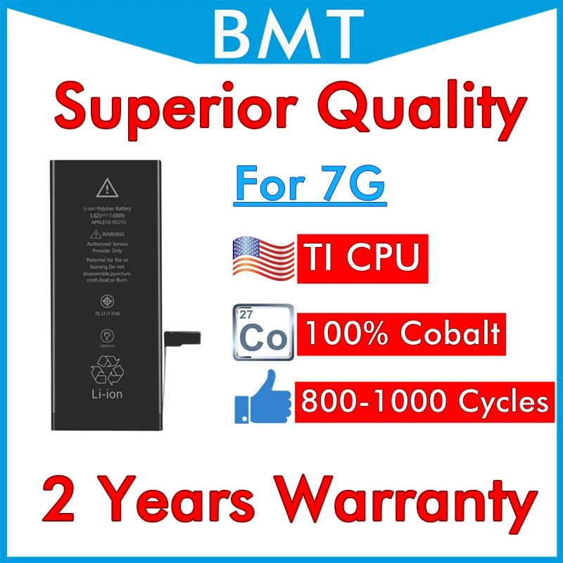 BMT Original 20pcs Superior Quality 1960mAh Battery for iPhone 7 7G replacement 100%Cobalt Cell + ILC Technology 2019