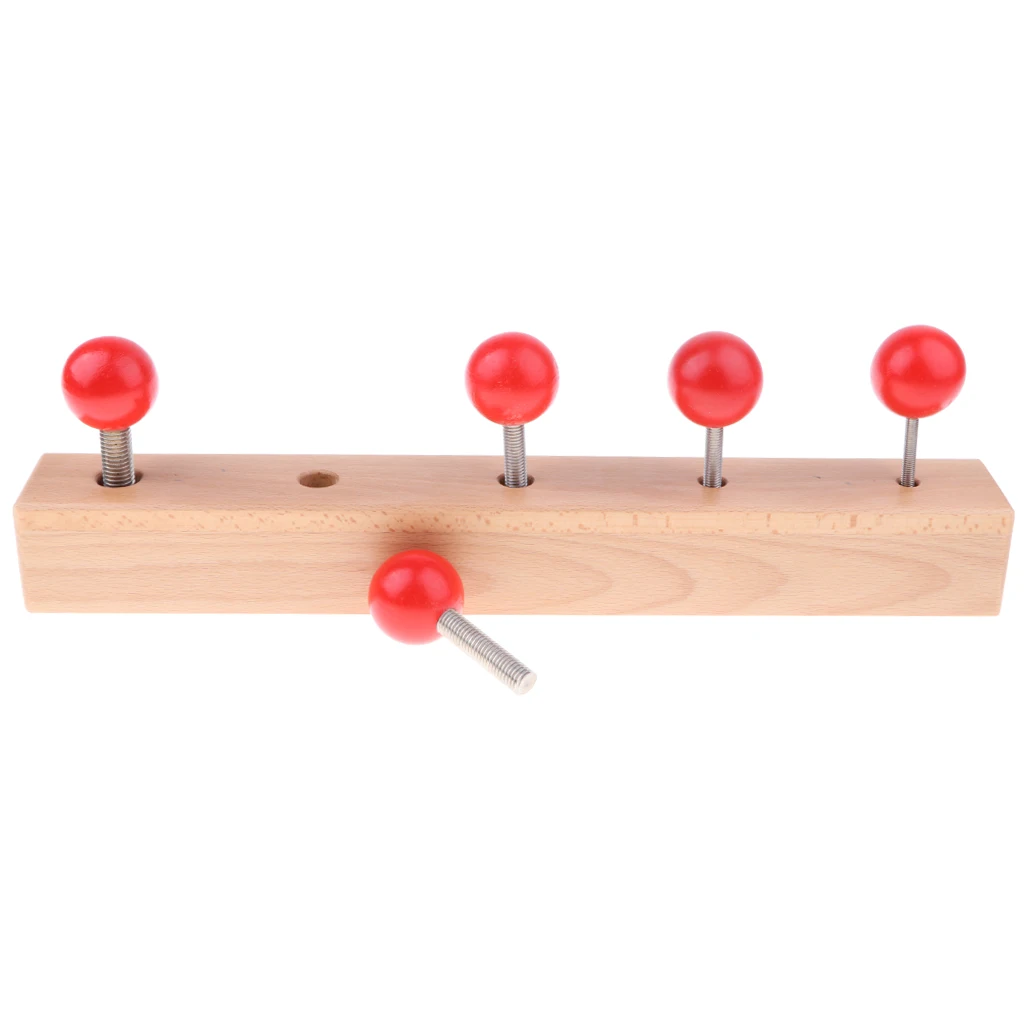 

Montessori Material - Wooden Toy 5 Red Bolts Screw Blocks for Early Learning