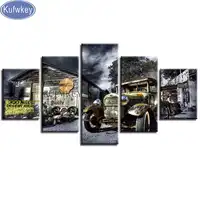 Kufwkey Diamond embroidery Vintage Car,Cross Stitch full square diamond painting Landscape,christmas decorations for home 5pcs