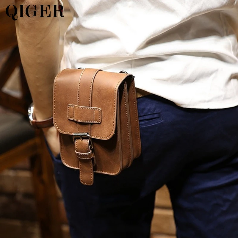 5.5 inch PU Leather Mens Waist Bag Travel Fanny Pack Belt Loops Hip Bum