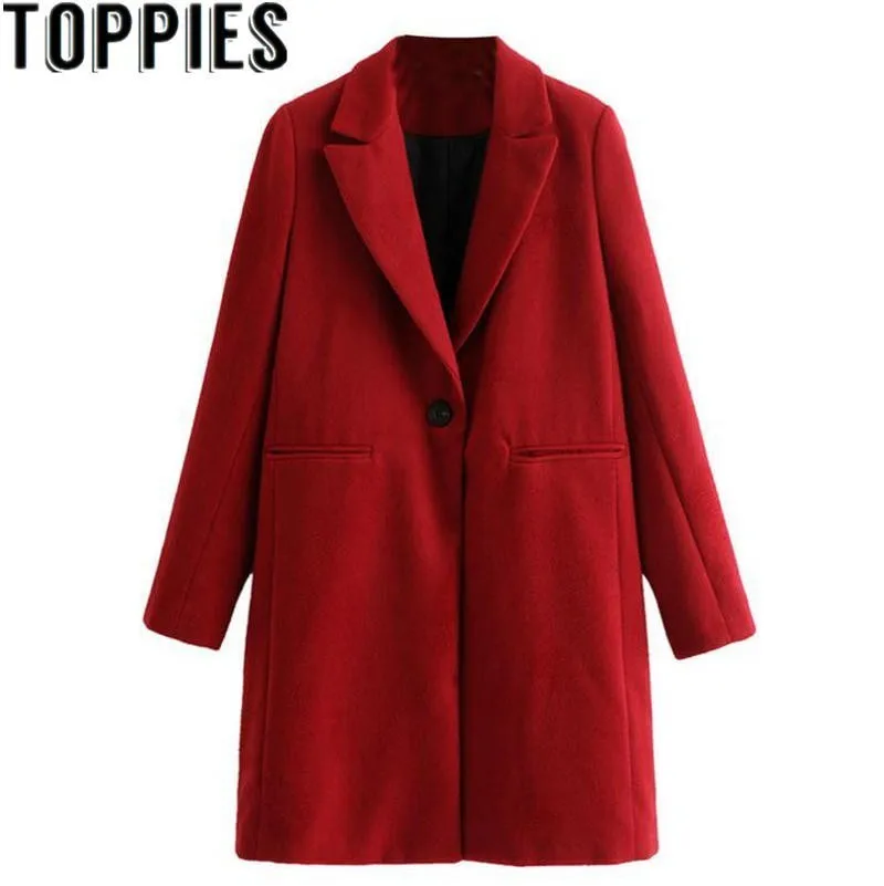 Las mujeres de invierno rojo largo abrigo de lana, una elegante botón Oversize Parka abrigo cappotto donna abrigos para mujer invierno 2019 - 1