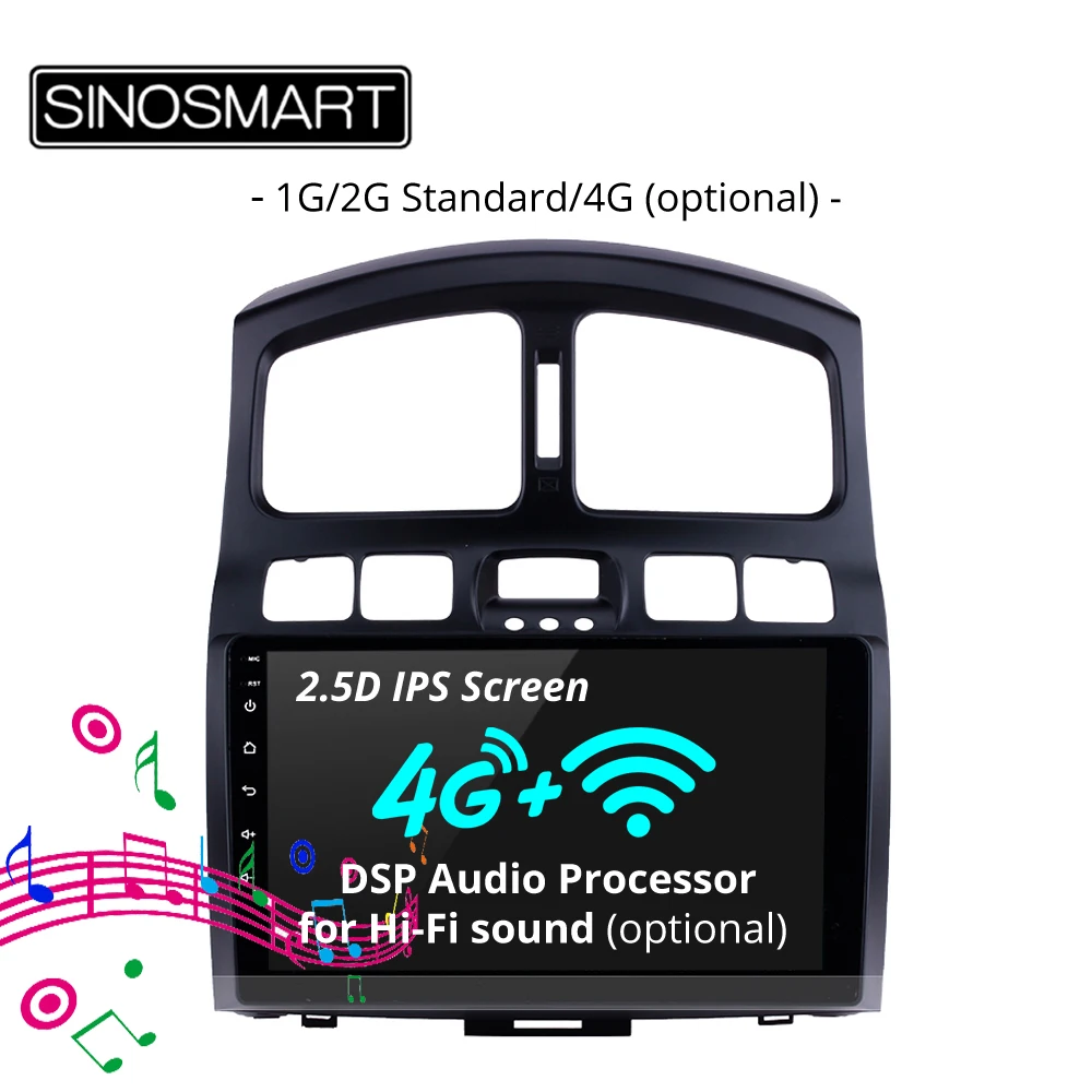 SINOSMART 2.5D ips экран 1 г/2 г Автомобильный навигатор gps плеер для hyundai Classic Santa Fe 32EQ DSP, 4 г слот для sim-карты опционально