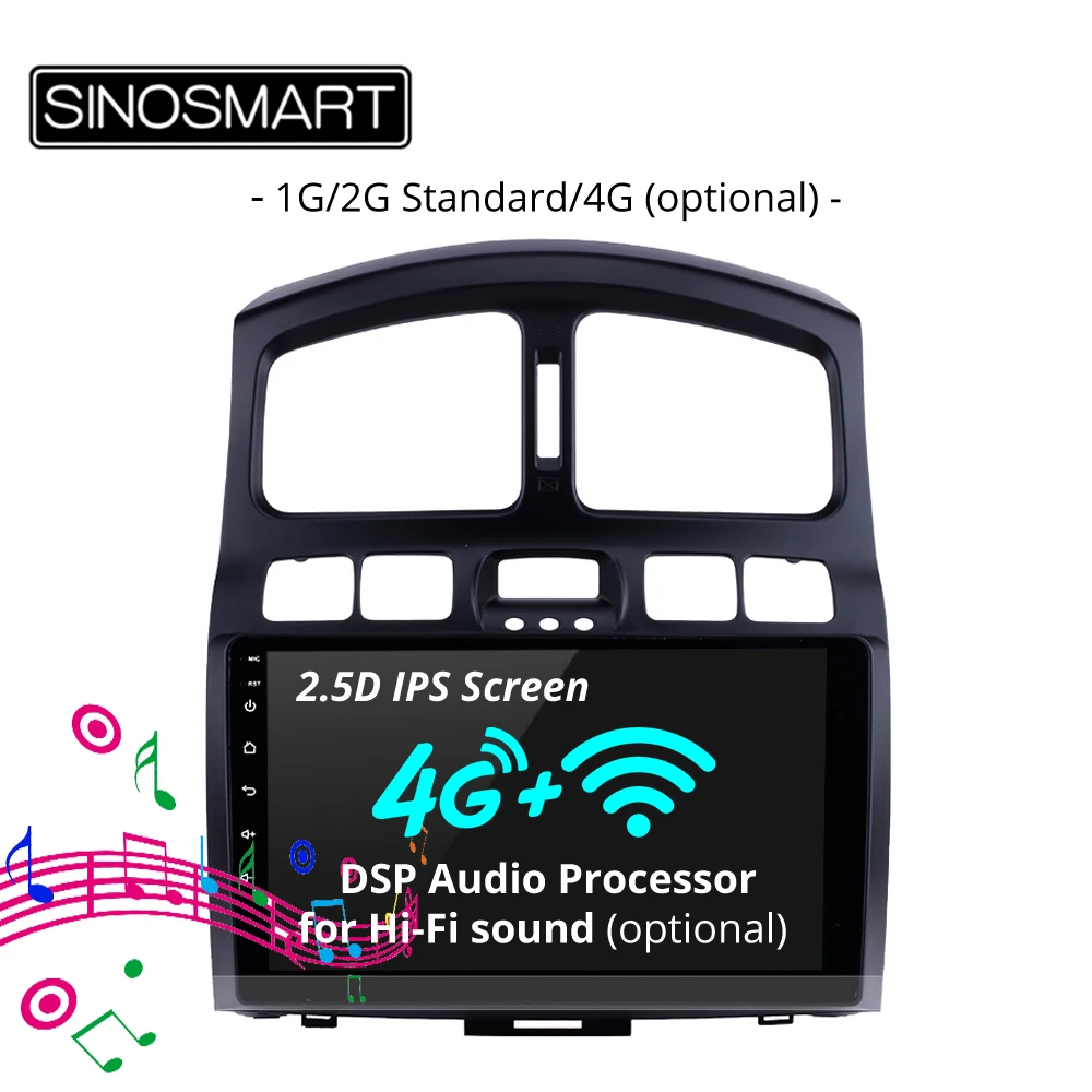 SINOSMART 2.5D IPS экран 1G/2G автомобильная навигация GPS плеер для Hyundai Classic Santa Fe 32EQ DSP 4G слот