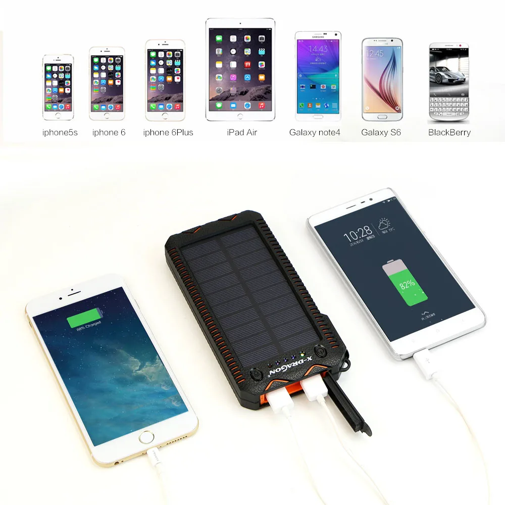 15000mAh Solar Power Bank Portable External Battery Solar Powerbank Charger with Electric Cigarette Lighter for Smart Phone