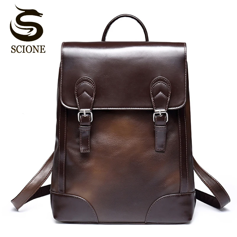 

Vintage Men PU Leather Backpack Men's College High School Shoulder Bag Waterproof Laptop Backpack Male Fashion Travel Rucksack