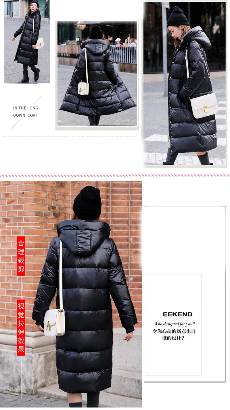 Fashion Hot Style Women White Duck Down Coat Female Slim Thick Long Hooded Feather Jacket Warm Windproof Large Size Outwear